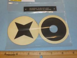 Lot of 3 Misc. " HEADREST TO BE IN PLACE ..." PLACARDS - AIRCRAFT / AVIATION